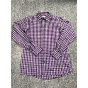 Eton Shirt Mens 16.5 Purple Contemporary Black Plaid Preppy Office Casual